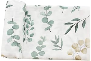 LEBZE LifeTree Manta Muselina, Manta Verano Bebé 120x120 cm, Súper Suave Mantas Envolventes de Muselina Recien Nacido, 70% Bambú & 30% Algodón, Eucalipto Plantas