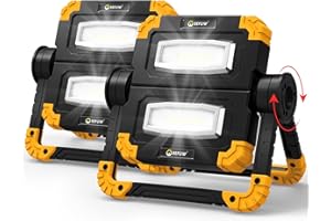 EEFOW Projecteur Chantier Rechargeable Lampe : 20W LED Spot Portable Lumière de Travail, 2 COB 2000 Lumens USB Sans Fil Rotation à 360° Baladeuse Éclairage pour Camping, Atelier, Garage (Paquet de 2)