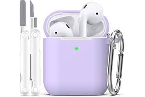 R-fun compatibile con AirPods 2 generazione 2019 Custodia, 1 gen 2016 Custodia con kit di pulizia e portachiavi, morbida custodia protettiva in silicone per Apple AirPods,Viola banana