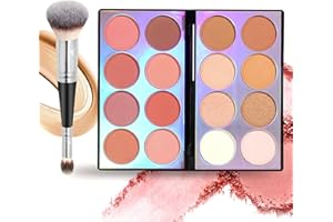 Joyeee 16 Farben Blush Contour Highlighter Makeup Palette mit Pinsel, Rouge- und Bronzer-Puder-Palette, professionelles Gesichts-Schönheits-Make-up