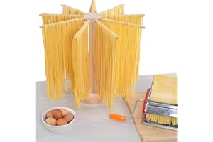 AIXIMA Séchoir à pâtes, Grand Séchoir à Pâtes en Bois avec 9 Bras Amovibles, avec Socle,Support à Pâtes Pliable Et Réutilisable pour Pâtes Nouilles, Hauteur 45 cm