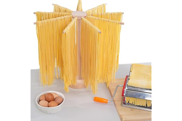 AIXIMA Séchoir à pâtes, Grand Séchoir à Pâtes en Bois avec 9 Bras Amovibles, avec Socle,Support à Pâtes Pliable Et Réutilisable pour Pâtes Nouilles, Hauteur 45 cm