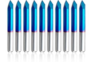 FOXALIEN 10 brocas triangulares CNC en V, brocas de grabado de 60 grados de 0,1 mm, vástago de 1/8 pulgadas con revestimiento azul nano puntas piramidales afiladas para madera acrílica, MDF, aluminio,