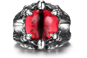 GTHIC Stainless Steel Gothic Red Yellow Gray Evil Eye Ring For Men Women Punk Dragon Claw Biker Rings Jewelry Gift US Size 5-15.5