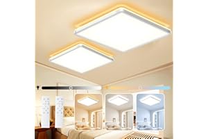 NEEMOSI 24W Plafoniera LED Soffitto Quadrata, 3200LM Lampadario LED Soffitto Dimmerabile con Telecomando, Plafoniere per Camera da Letto Cucina Soggiorno Balcone (2 Pezzi, Bianco)