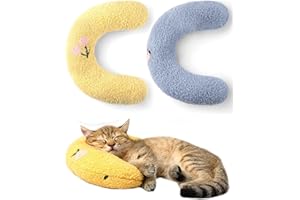 ODOOKON 2pcs Oreiller Lavable pour Chat, Jouet apaisant Doux et Moelleux pour Animaux, Jouet en Peluche à l'herbe à Chat, Oreiller Cervical pour Animaux de Compagnie, Oreiller en Forme de U