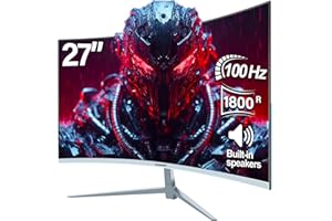 Gawfolk Curved Monitor 27 Inch 100Hz, PC Gaming Monitor with Speakers, AMD FreeSync Full HD 1080p Ultra-Thin Zero Frame Display for Home Office Business (White)