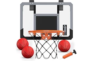 HYES Mini Basketballkorb für Kinder, Zimmer Basketball Set Mit 3 Ball Pumpe Indoor Office Home Outdoor Basketballbrett Wandmontage, Sport Spielzeug Basketball Board, Schwarz Weiß…