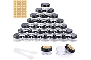 MELLIEX 30 Stück Döschen, Cremedose Leer Tiegel Mini Cremedöschen mit Etikettenaufkleber und Mini-Spatel für Nailart Lippenbalsam Creme, 5g 5ml