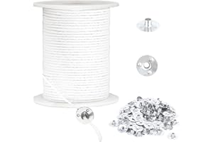 ZECOUK Mechas para Velas, 61m Mecha de Vela de Algodón y 100 Piezas Bases de Mecha, Mecha de Vela Natural Mechas de Vela, Mechas Enceradas Mechas de Vela Naturales, para Fabricación de Velas