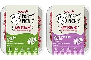 POPPY'S PICNIC Poppy’s Picnic - RAW POWER Lamb & Venison & Duck – 8 Pack Raw Frozen Dog Food – High Protein Fresh Frozen Dog Food – Complete – Natural Lamb & Venison & Duck – 8 x 450g