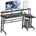 HEEYUE Gaming Desk, Computer Desk with Large Monitor Stand,Curved Line Table Top, PC Latop Table with CPU Stand&Printer Stand,Headphone Hook, Gamer Workstation for Home Office