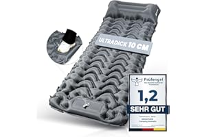 HIKENTURE Isomatte Selbstaufblasend, 10cm hoch Camping Isomatte Kleines Packmaß, Aufblasbare Schlafmatte mit Fußpumpe für Out