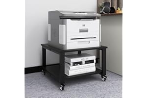 PUNCIA 2 Tiers Movable Laser Printer Copier Stand Cart 50x50x32cm Under Desk Heavy Duty Rolling Table with Storage Floor-Standing Holder on Wheels Fax A4 Paper Organizer Shelf for Home Office Black