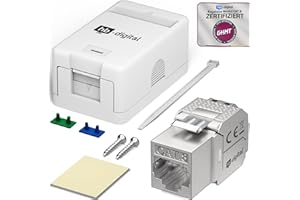 hb-digital Boîte de jonction 1 port Keystone CAT 8 - Prise réseau en saillie avec module RJ45 blindé prémonté - Prise LAN pour 40 Gigabit Ethernet - Blanc