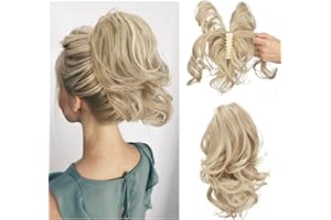 CJL HAIR Claw Clip Short Ponytail Hair Extensions DIY Bendable Metals Messy Bun Hair Piece for Wonen Wavy Curly Synthetic Fake Hairpieces Dirty Blonde