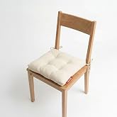 Xpermate Pofuduk Sandalye Minderi Bağcıklı 40x40 cm Yıkanabilir Dekoratif Mutfak Bah&ccedil;e Piknik Minderi (Krem)