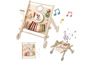 Lauflernwagen Holz Montessori Holzspielzeug Musikinstrumente für Kinder,Lauflernhilfe mit Musik und Spielbrett Multifunktionale Activity Center Baby Walker mit Rad Baby Push Walker ab 1 jahr