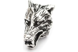 Battle-Merchant - Perla per barba con testa di lupo in argento, perla vichinga dreadlocks diametro interno 5 mm