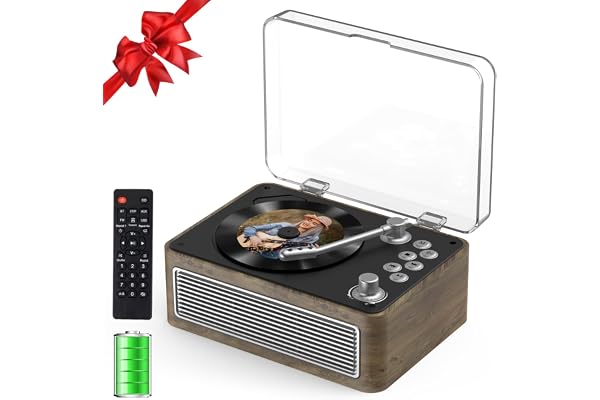 Gueray Lecteur CD Bluetooth Portable avec Haut-Parleurs 3600mAh Rechargeable Vintage pour Maison, Lecteur CD Rétro Bois de Chêne Radio FM avec Télécommande, Prise USB AUX pour Livres Audio