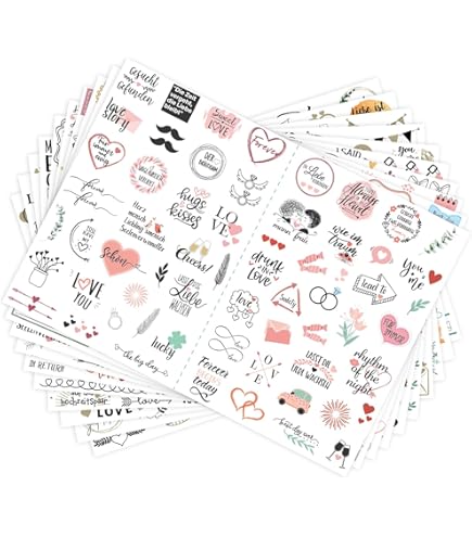 XBFOCNH Adesivi Per Matrimonio 8 Fogli | Disegnati A Mano Per Libro Ospiti, Album Foto - Adesivi Riposizionabili Opachi - Foto 8