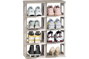HAIXIN Shoe Rack 10 Tier - Foldable Shoe Storage and Organisation for Entryway, Assembly-free Shoe Shelf, Space-Saving Shoe Stand, Small Shoe Cabinet for Closet Hallway Dorm (Milky White and Brown)