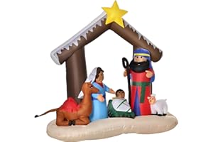 HOMCOM Decoración Inflable de Navidad 183 cm con Luces LED Incluye Inflador Tipo Arco Bíblico del Nacimiento de Jesús para Fiestas Jardín Exterior 201x100x183 cm Multicolor