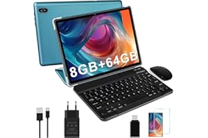 DMOAO Android 12 Tablet 10 Pulgadas con 5G WiFi, HD Tablets 2 en 1 con Teclado y Ratón, 4GB RAM(Ampliable hasta 8 GB) + 64GB ROM (TF 1TB), Bluetooth 5.0, 8 Cores, 2.0 GHz, 6000 mAh, Azul