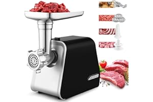 ‎COOCHEER 2000W Profi Fleischwolf Elektrisch mit Wurstfüller & Keksaufsatz Wurstmaschine Fleischmaschine mit 3 Lochscheiben für Hackfleisch, Mett & Spritzgebäck und Kibbe-Aufsätzen für die heimische Küche