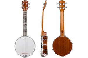 Kmise Banjo Ukulele 4 String Concert Banjo Sapele Aquila String Beautiful Flower Abalone Dots