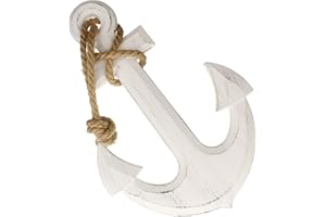 MACOSA HOME ANEWSIR MACOSA CP78017 Deko-Anker Holz mit Tau Weiß zum Aufhängen Shabby Chic Holzanker Badezimmer-Dekoration Wandanker Bootsanker Wanddeko Maritim Bad