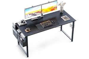 ODK Bureau d'ordinateur, Table de Bureau Informatique Table d'Étude avec Sac de Rangement et Crochet pour Casque Table d'Écriture pour Ordinateur pour Bureau, Chambre (Noir, 120x50x74cm)