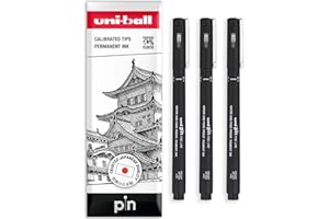 uni-ball PIN Fineliners | Black Fine Tipped Writing Pens | Water & Fade Resistant Ink | Ideal for Sketching, Scrapbooking, Outlining, Art, Technical Drawing | In Envelope (Pack of 3, 0.1mm)