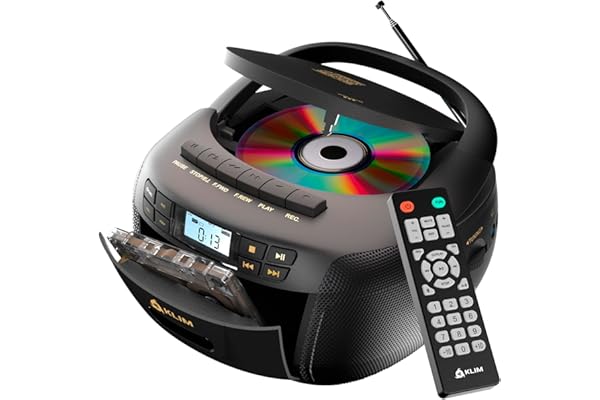 KLIM Lecteur CD & Lecteur Cassette Audio, AM/FM Poste Radio CD, Bluetooth, Son stéréo, Télécommande, Enregistrement de Cassettes, USB, AUX, Radio Cassette - Noir/Or