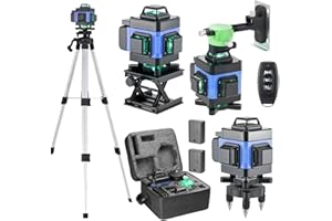 Mulcort Niveau Laser 360°,Laser Chantier Autonivelant 4d 16 Lignes,Mode Impulsion,avec 2 Piles,Télécommande,Base en Aluminium et Trépied,Étanchéité IP54,pour Construction et Accrochage de tableaux