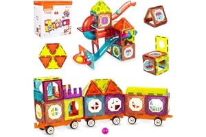 Beeyouk Costruzioni Magnetici Tiles,Set di Costruzioni Giocattolo Magnetiche per Bambini 3+ Anni 104 Pezzi,Giocattoli Educativi Blocchi 3D Tubi per Ragazzi Ragazze 4 5 6 7 8