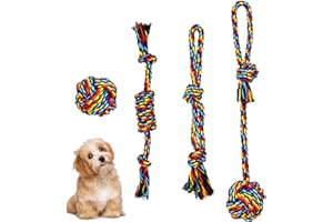 Pinsheng 4 Piezas Juguetes de Cuerda para Perros da Algodón, Interactuar Juego de Juguetes para Perros, Conjunto de Cuerda para Perros y Cachorros da Masticar Tirón Sacudida Traer(4 Formas)