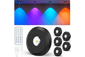 JVURICE® Vitrinenbeleuchtung Led,Schrankbeleuchtung RGB Led Spot Akku USB Aufladbar Mini 180H Energiesparend Magnet Dimmbar Unterbauleuchte Kabellos Küche Schrankbeleuchtung Mit Timer Fernbedienung