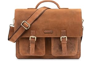 LEABAGS Leder Aktentasche Herren & Damen I Echtleder Laptoptasche bis 15 Zoll I Umhängetasche mit Schultergurt I Schultertasche I Messenger Bag I Arbeitstasche I Lehrertasche