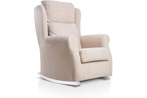 SUEÑOS ZZZ SUENOSZZZ-ESPECIALISTAS DEL DESCANSO Sillón Balancín Blanco Mecedora Dulce para Lactancia Tapizado en Tela Antimanchas Beige