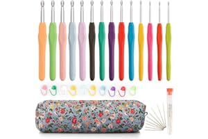 OWill 14 pezzi Uncinetto Set,Kit Uncinetto Principianti con tasche portaoggetti,Uncinetti Ergonomici per mani artritiche,Crochet Kit,Aghi per uncinetto con impugnatura morbida e custodia