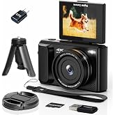 ARNSSIEN Digital Camera 4K Compact Digital Camera 2.8" Screen 180&deg;Selfie | Vlog Camera, 16X Zoom, 1500mAh Battery, Compact an