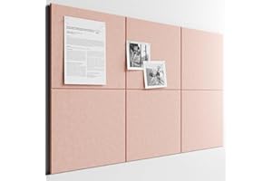 Bumusty Large Cork Board 36"x24" Alternative - 6 Pack Felt Wall Tiles with 40 Safe Removable Adhesive Tabs, 30 Pushpins, Cork Boards for Walls Pin Board Notice Board Office Decor-Pink