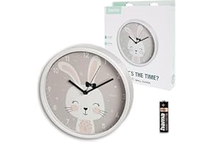Hama Kids Wall Clock (Silent, Bunny Design, Analog Quartz Clock, 25cm, No Ticking Sound, for Children's Room, with Hour, Minute and Second Hands, Battery Included)