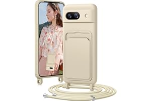 BENTIACC Handykette Silikon Hülle für Google Pixel 8A mit Band, Handyhülle mit Kartenfach, Abnehmbar Kordel Kette, Stoßfeste Schutzhülle für Google Pixel 8A (Beige)