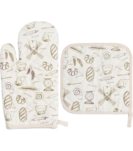 Set Gants De Four Et Maniques ZORR - Coton Résistant Chaleur 230°C - Pour Cuisine Et Barbecue