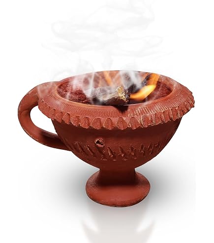 ASHIRWAD Handmade Terracotta Clay Dhuni Cup - 3 Inch Natural Loban Dhoop Burner With Handle For Incense, Puja - View #4