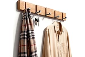 EHIOG Flip 5-Hook Wall Mounted Coat Rack, Wooden Modern Flip Down for Hanging Hats, Sleek, Wood Heavy Duty Entryway Wall Hangers for Hanging Towels, Clothes, Bags, Scarfs, Natural, Natur