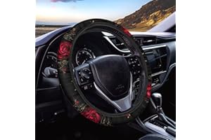 Xoenoiee Elegant Red Blossom Roses Steering Wheel Cover Universal 15 Inch, Retro Flower Print Neoprene Car Wheel Protector, Cute Universal Automotive Accessories for Cars