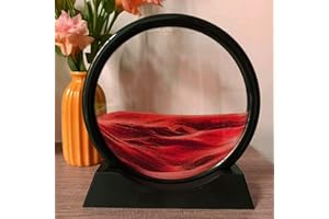 Neioaas 3D Moving Sand Art Pictures - Dynamic Sand Painting Liquid Motion,Sand Art Ornaments,3D Deep Sea Sandscape,Round Glass Frame Display Flowing Sand Art,Relaxing for Home Office Decor (Red, 7")